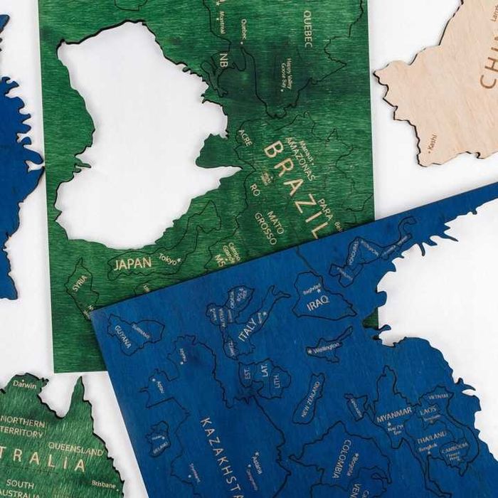 Drewniana Mapa Świata 3D Rozmiar L Kolorowa 105x60cm + Pinezki + Flagi