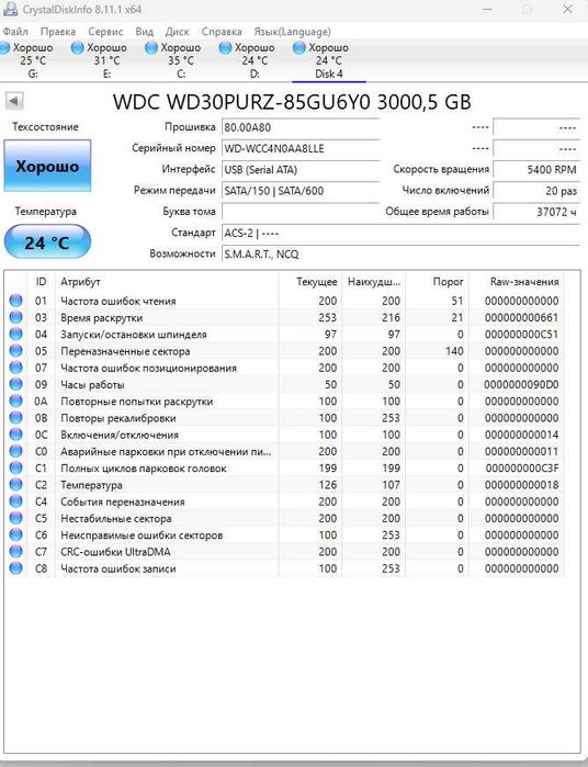 Жорсткий диск WD Purple 3Tb для відеонагляду Б/в