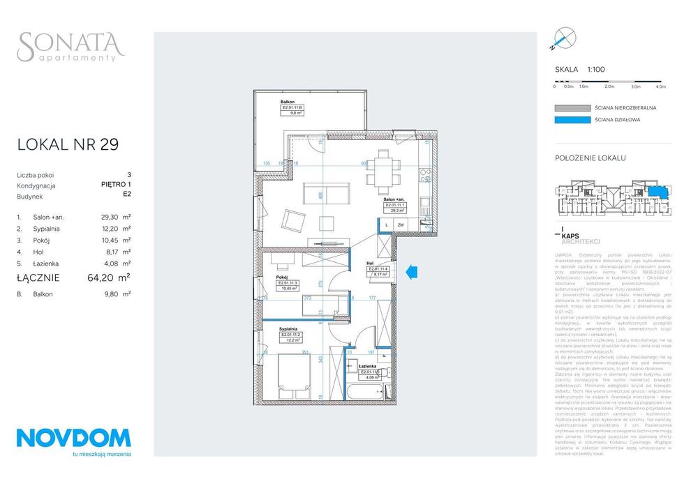 Apartamenty Sonata - 3-pokojowe mieszkanie 64 m2 z balkonem - Szczytno