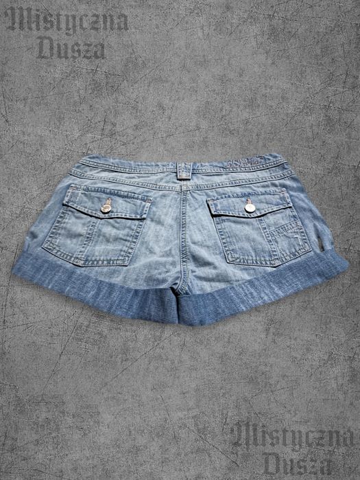 Krótkie spodenki szorty jeansowe z ozdobnymi kieszeniami denim shorts y2k 2000 SWAG alternative grunge avant garde