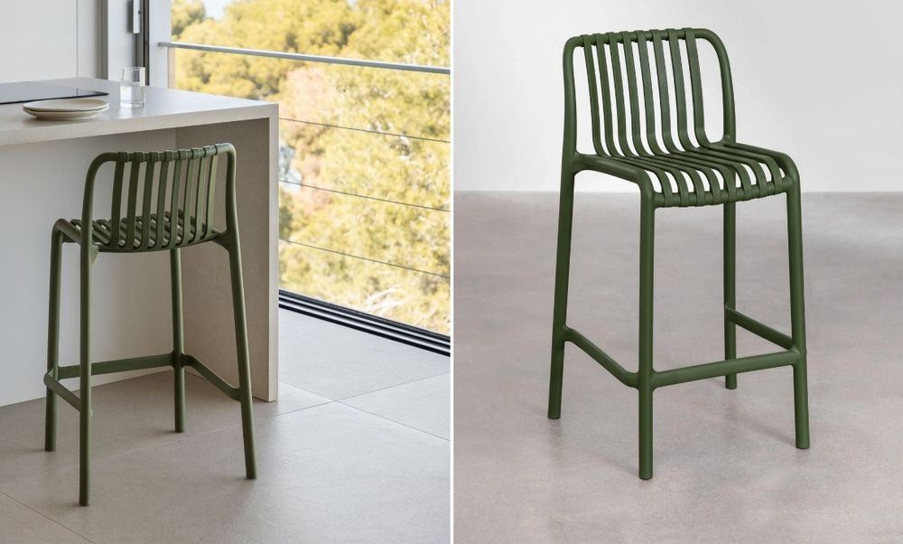 Pack de 2 bancos altos 65 cm empilháveis em polipropileno verde pesto Wendell