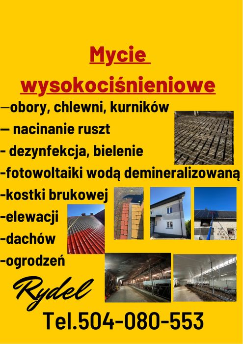 Mycie Fotowoltaiki obory chlewni kurników dachu nacinanie ruszt