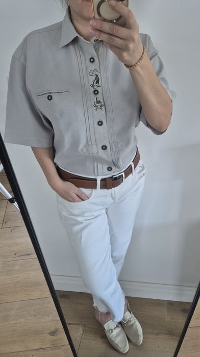 Koszula szara austriacka górska Grey shirt casual basic na guziki unis