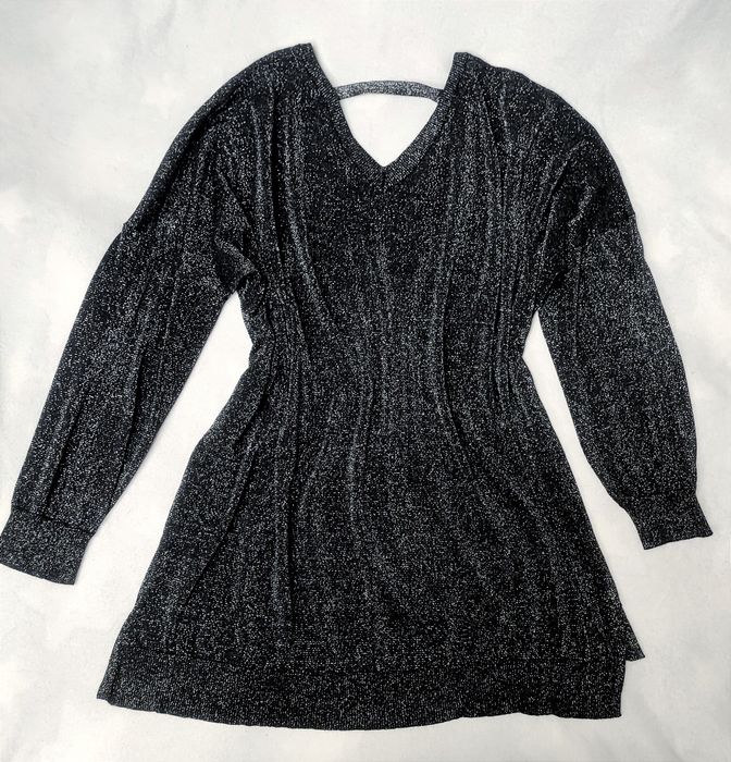 Роскошный с люрексом черный удлиненный свитер,, пуловер, батальный наз