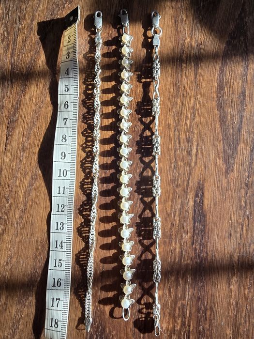 Срібний браслет ланцюжком + перлинки