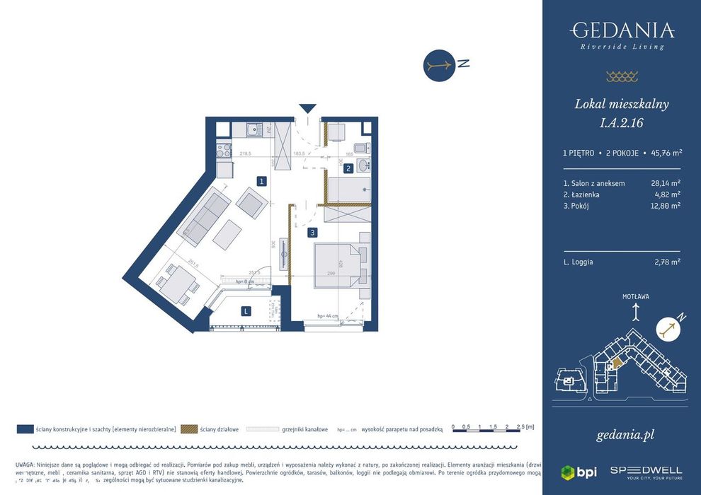 2-pokojowe mieszkanie 45 m² + loggia - Widok 2