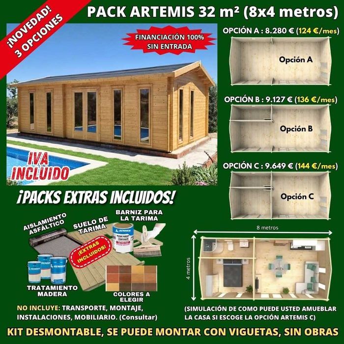 Casa de madeira de 32m2 - Modelo ARTEMIS 8x4