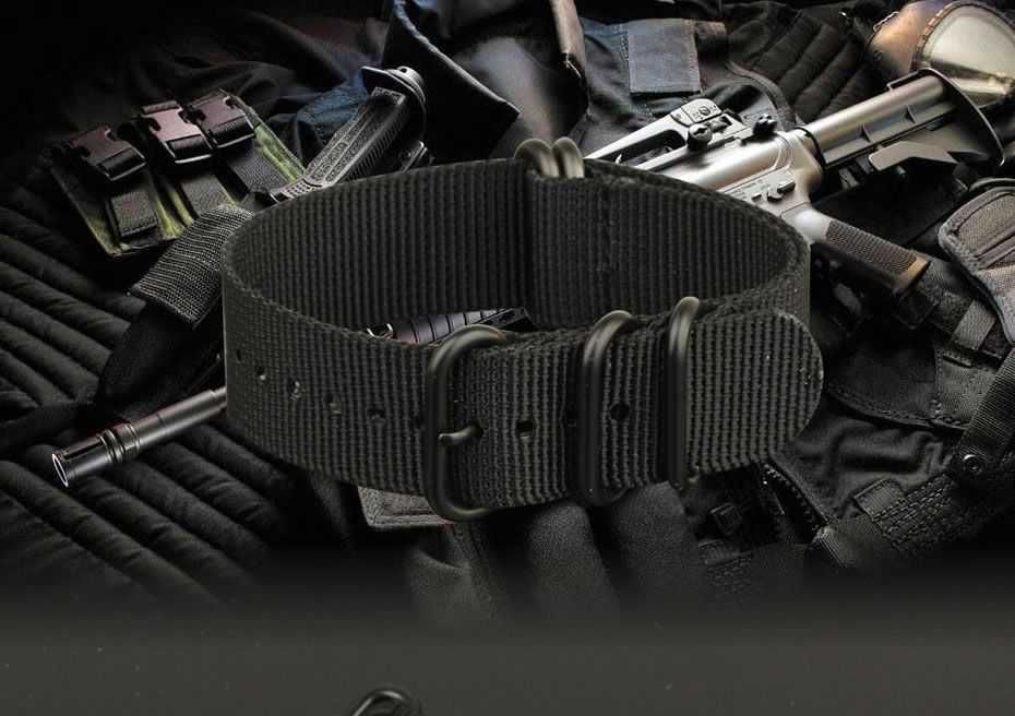 Pasek NATO strong 22mm do zegarka czarne klamry PVD premium INFANTRY