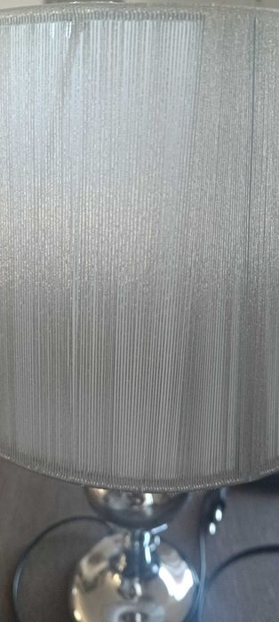 Lampka stołowa nocna srebrna abażur nitkowy
