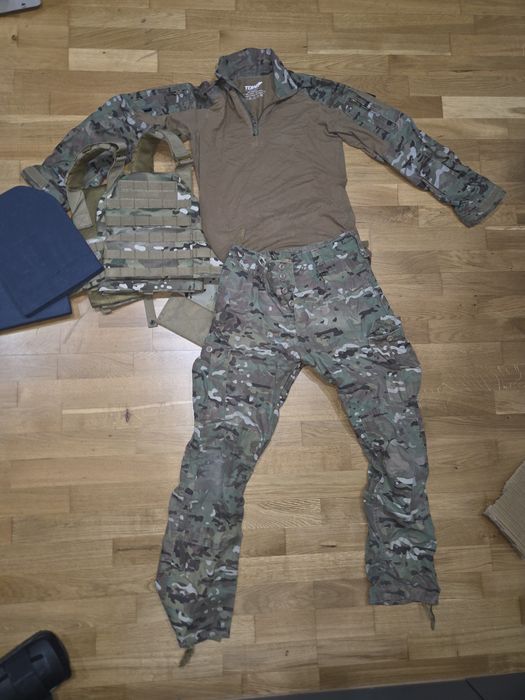 Zestaw Taktyczny ASG: Mundur Texar Multicam (M) Bluza Combat Shirt + Spodnie WZ10 + Kamizelka Plate Carrier 8fields z wkładami