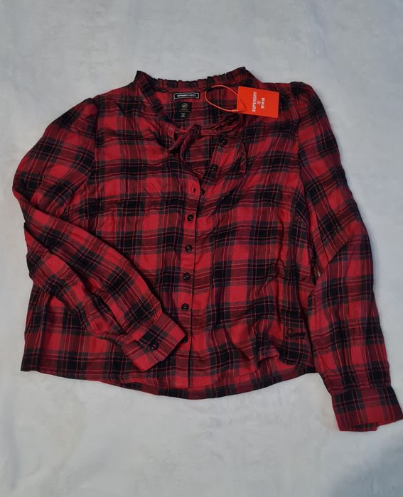 Koszula w kratę, czerwono-czarna, wiązana, rozmiar XS/S, Superdry