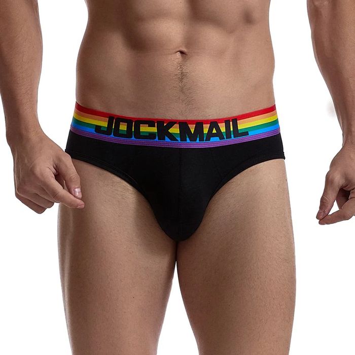 Męskie bawełniane slipy JOCKMAIL czarne tęczowa guma - XXL