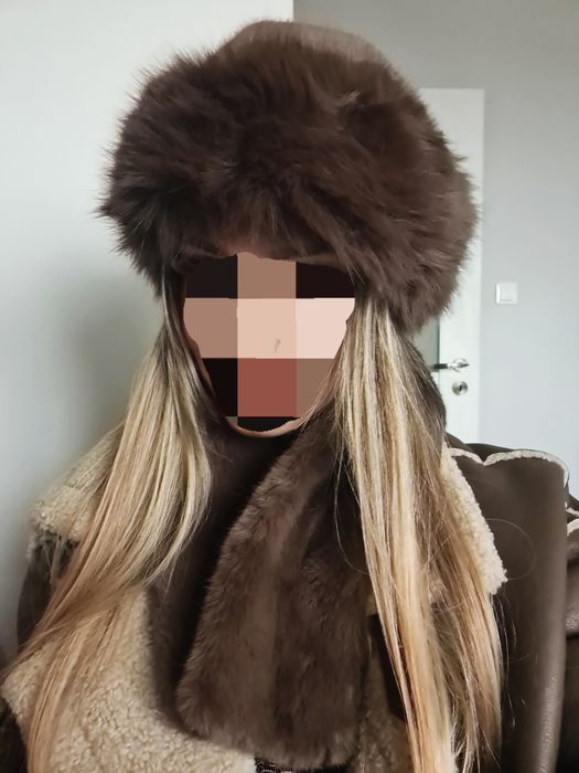 futrzany komplet czapka szal rosyjski styl futro futrzana beret russia