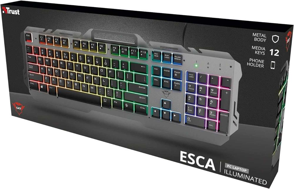 Trust ESCA GXT 853 metalowa klawiatura RGB dla graczy LED PC + stojak