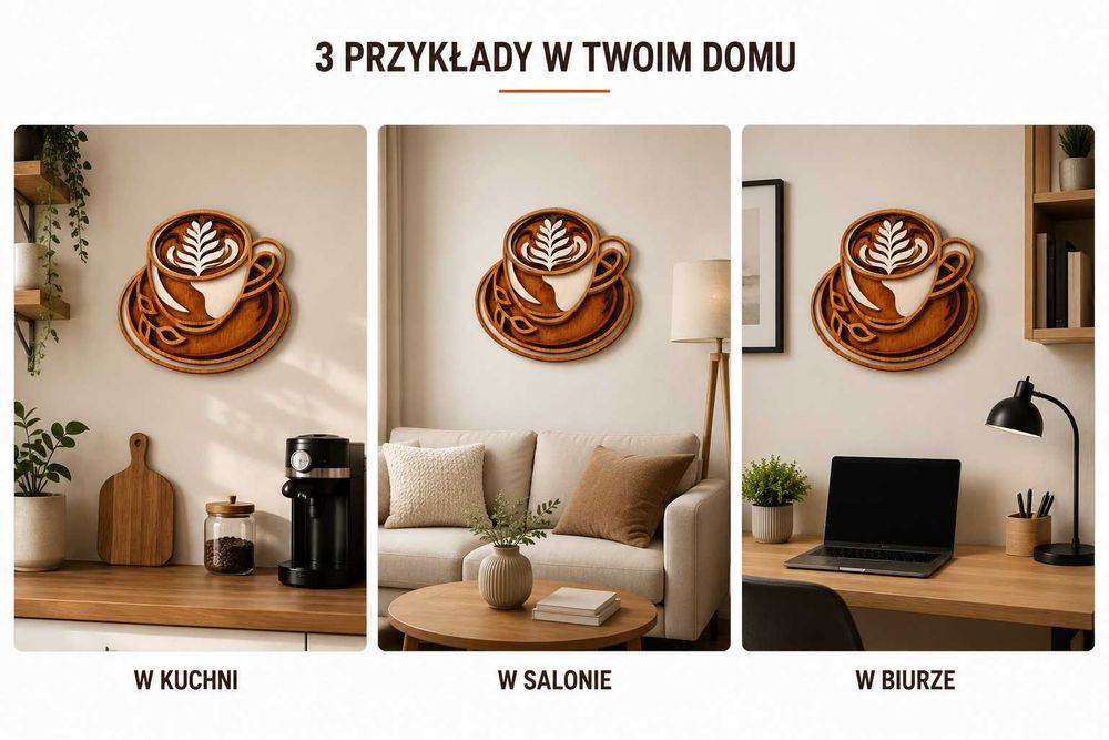 OBRAZ AŻUROWY Obrazy do KUCHNI na ścianę 3d KAWA Filiżanka kubek Kawiarnia