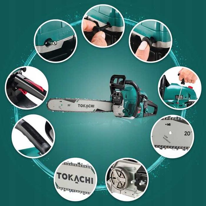 ZESTAW Mocna Piła Spalinowa pilarka łańcuchowa 5,7KM do drewna 58cm3