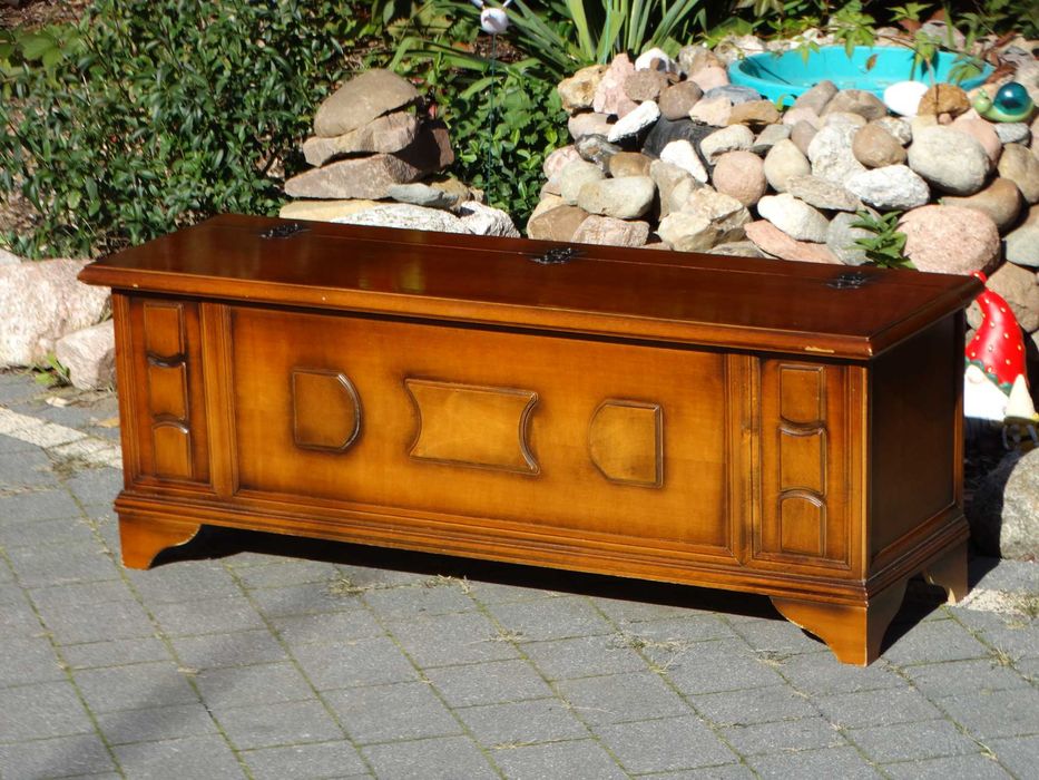 Skrzynia kuferek pufa retro sklejka ławka pojemnik schowek vintage 114cm