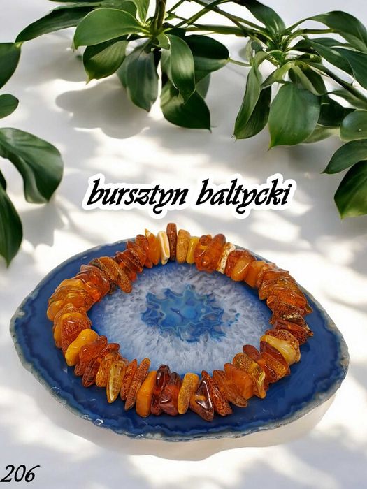 Bransoletka z bursztynu bałtyckiego sieczka polerowana koniakowa #206