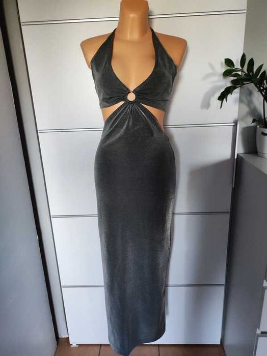 Down Stretton r S metaliczna sukienka Karnawał Wesele Studniówka