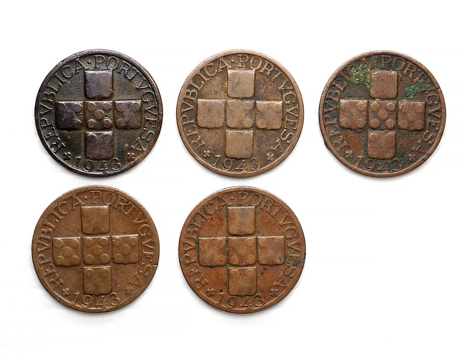 Lote de 5 Moedas 20 Centavos 1943