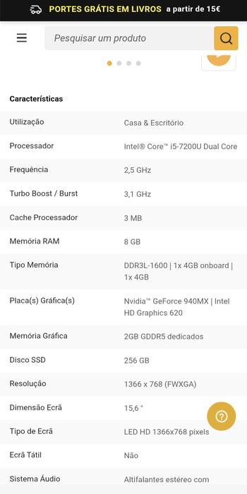Computador portátil ACER I5 7200U