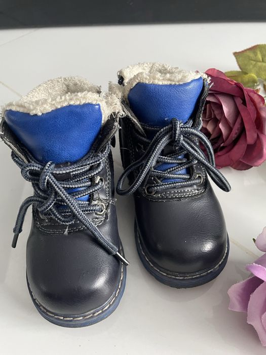 Buty kozaki na zimę zimowe śniegowce polarek w środku 22 granatowe