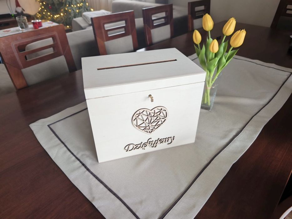 Pudełko drewniane skrzynia skrzynka box na koperty ślubne