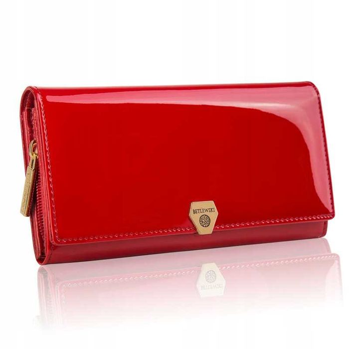 BETLEWSKI portfel damski czerwony lakierowany skóra naturalna PREMIUM