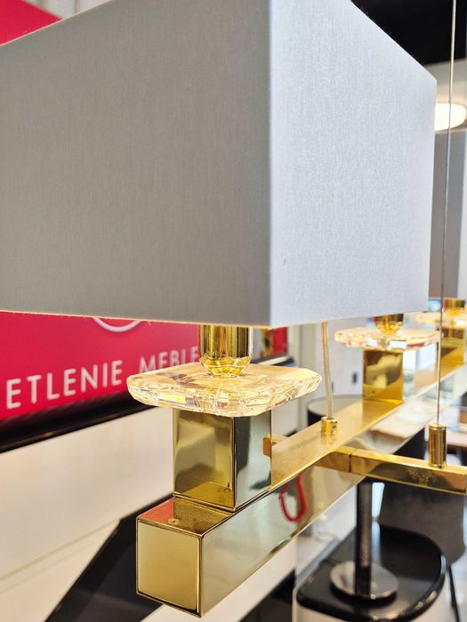 Lampa Ilfari złota dł. 130 cm 5 abażurów białych kryształ RABAT - 60 %
