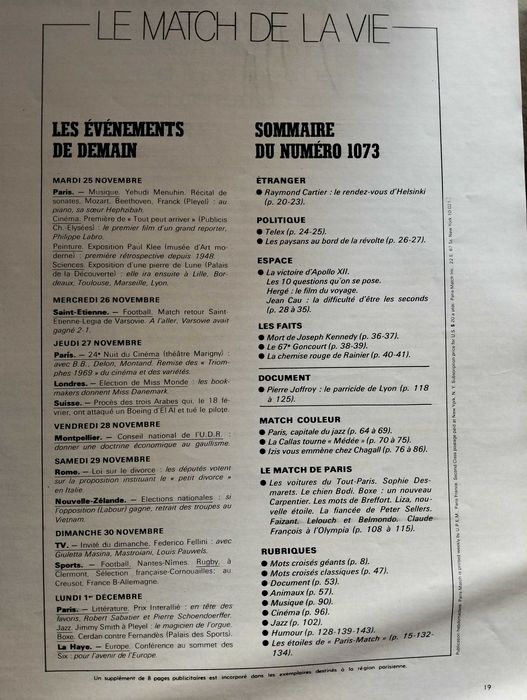 Paris Match número 1073 de 29 de Novembro de 1969