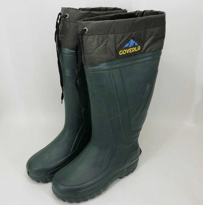 Высокие резиновые сапоги мужские утепленные со стяжкой зимние