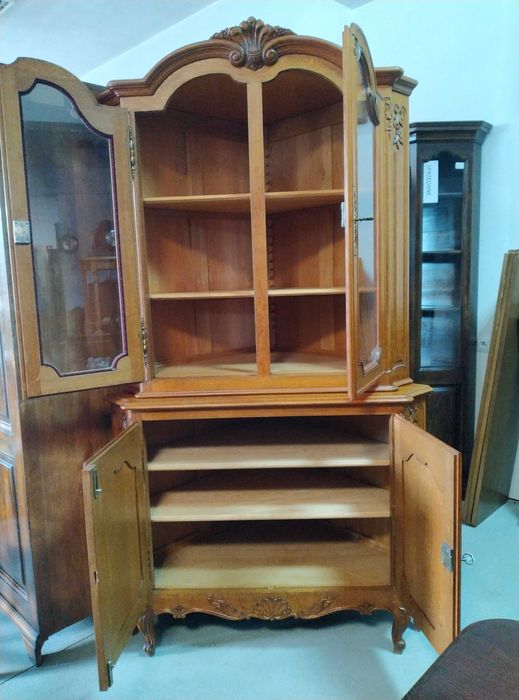 Stylowa witryna ludwikowska narożna lite drewno dębowe