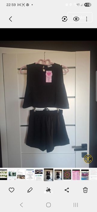 Nowy śliczny czarny letni komplet Pakuten (Crop top + Szorty z wysokim stanem)