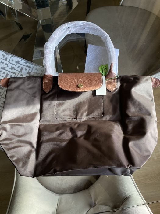 Longchamp Le Pliage Large Tote Bag - Brown Nylon with Leather Handles
