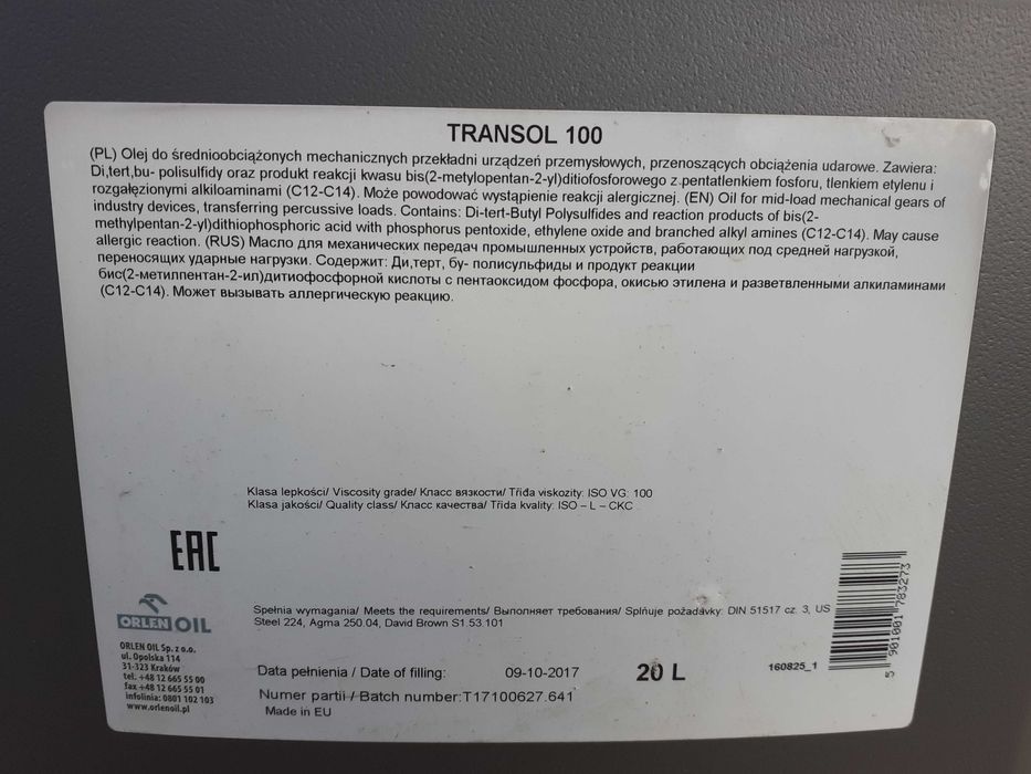 Olej do przekładni Orlen Transol 100 kanister 20L
