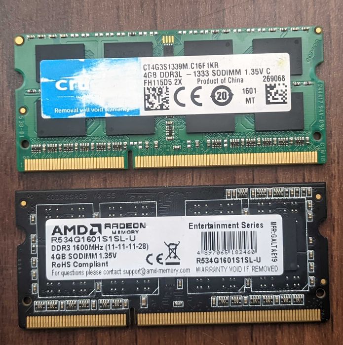 Оперативна память 8gb 4+4 ddr3l для ноутбука