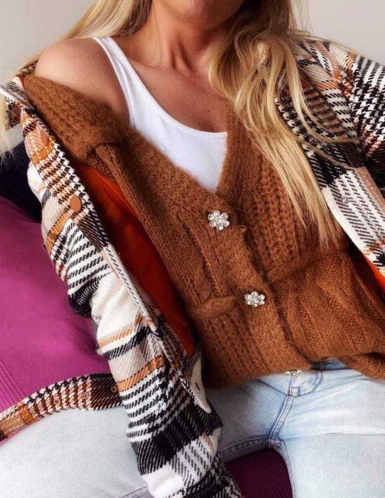 Ciepły Sweter brąz oversize nowy