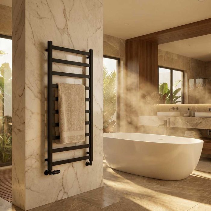 Чорна матова рушникосушка. Стиль та затишок у вашій ванні. Львів