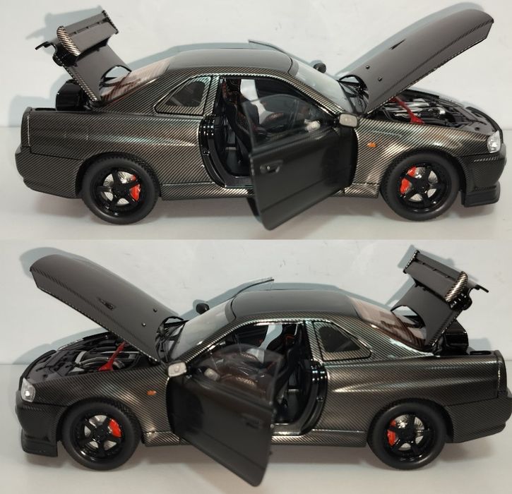 Nissan Skyline GT-R R34 Carbon модель 1:24 Jinlifang Металл звук свет