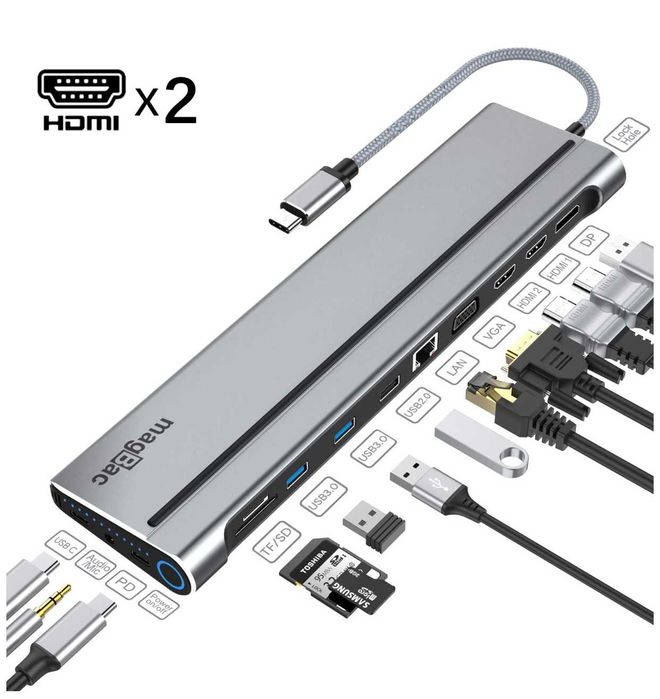 багатофункціональна док станція MagBac 14 in 1 Dual Monitor USB C сумісна з MacOS
