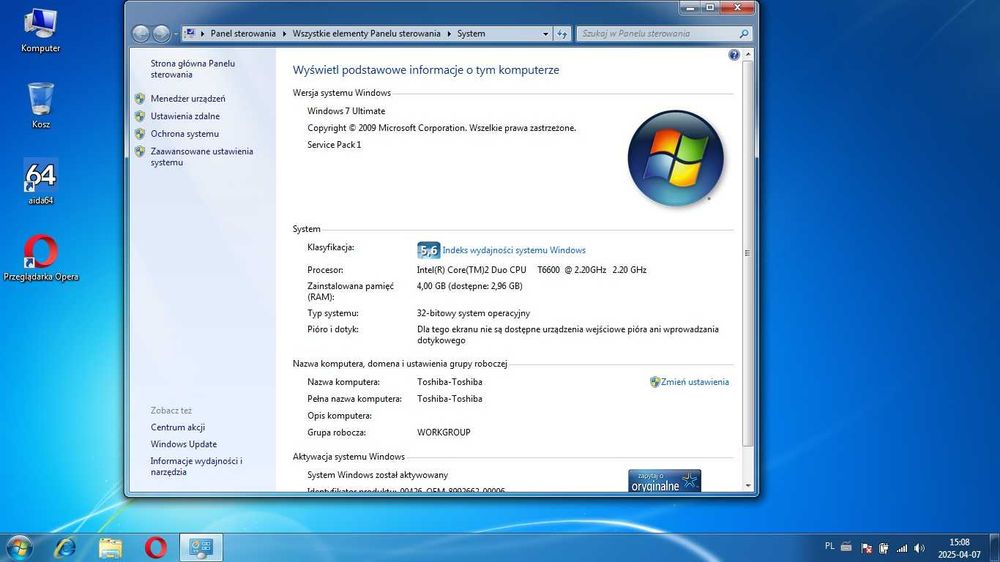 Toshiba x2 Core 2 Duo  2200MHz.Ram4Gb,Hdd\500GB,Gwarancja