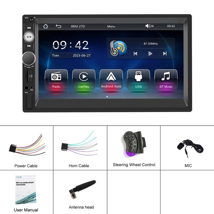 Rádio 2din 7" CARPLAY e Android Auto sem fios Bluetooth FM USB novo