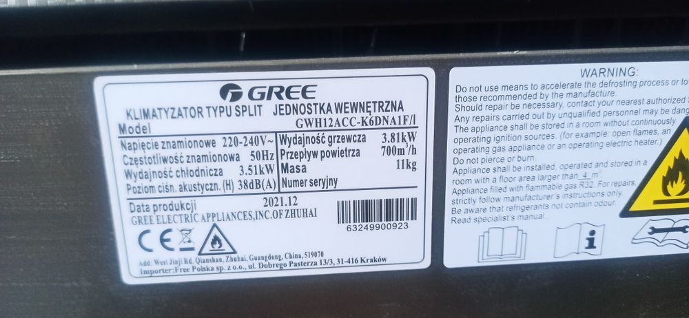 Klimatyzacja Gree Fairy Dark 3,5kw