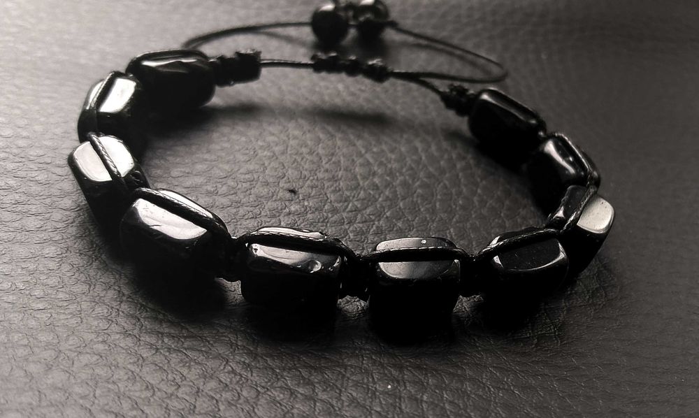 Bransoletka ONYKS 12/8 mm.kamienie naturalne,regulacja UNISEX