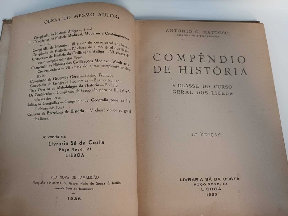 "Compêndio de História" por António G. Mattoso - 1ª Edição 1935