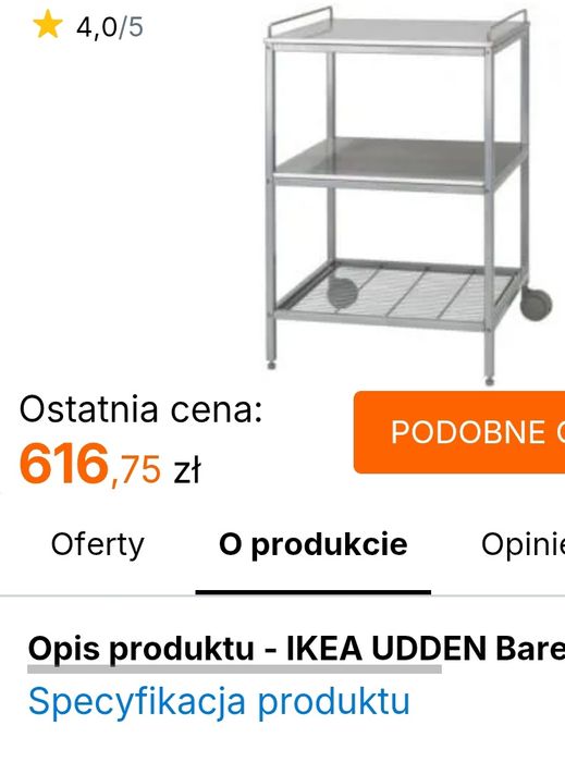 Stolik barek na kółkach Udden
