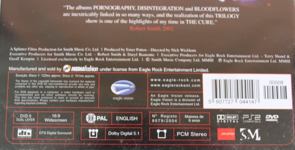Dvd duplo, concerto, The Cure "Trilogy"