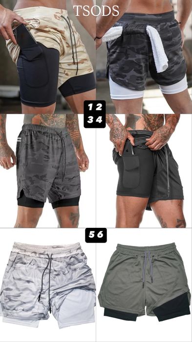 Шорти чоловічі спортивні 2 в 1 з підкладкою кишеню для телефону чорні