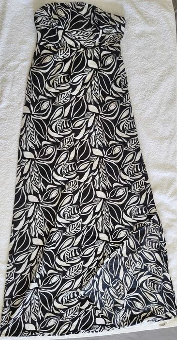 Vestido novo comprido cai-cai, padrão folhas, algodão e linho