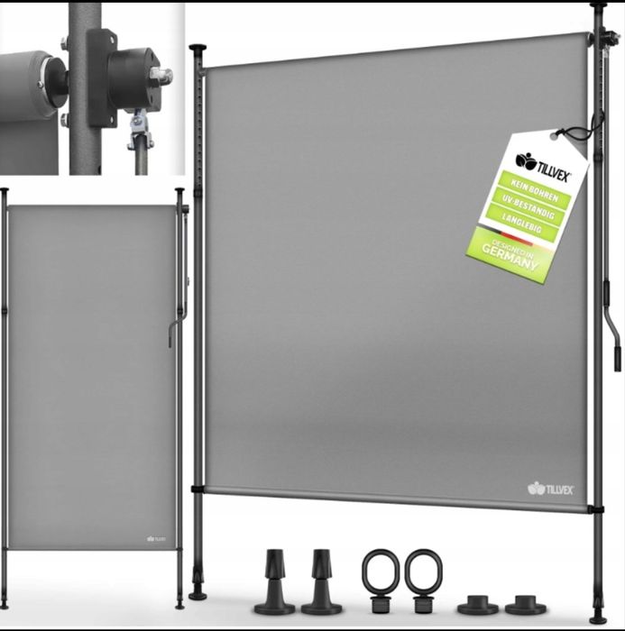 Markiza pionowa Tillvex 200x310 cm szara bez wiercenia ochrona uv